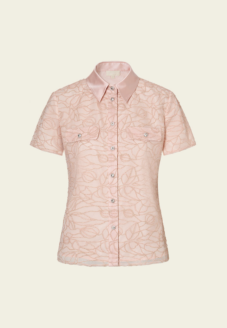 Plant-embroidery Mesh Slim-fit Polo Shirt