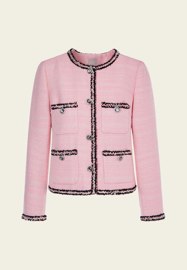 Black Trimmed Pink Tweed Jacket