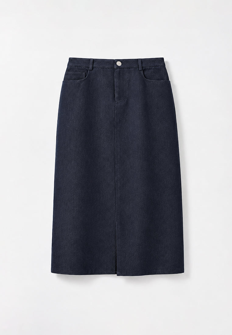 Bleu Héritage Denim Midi Skirt