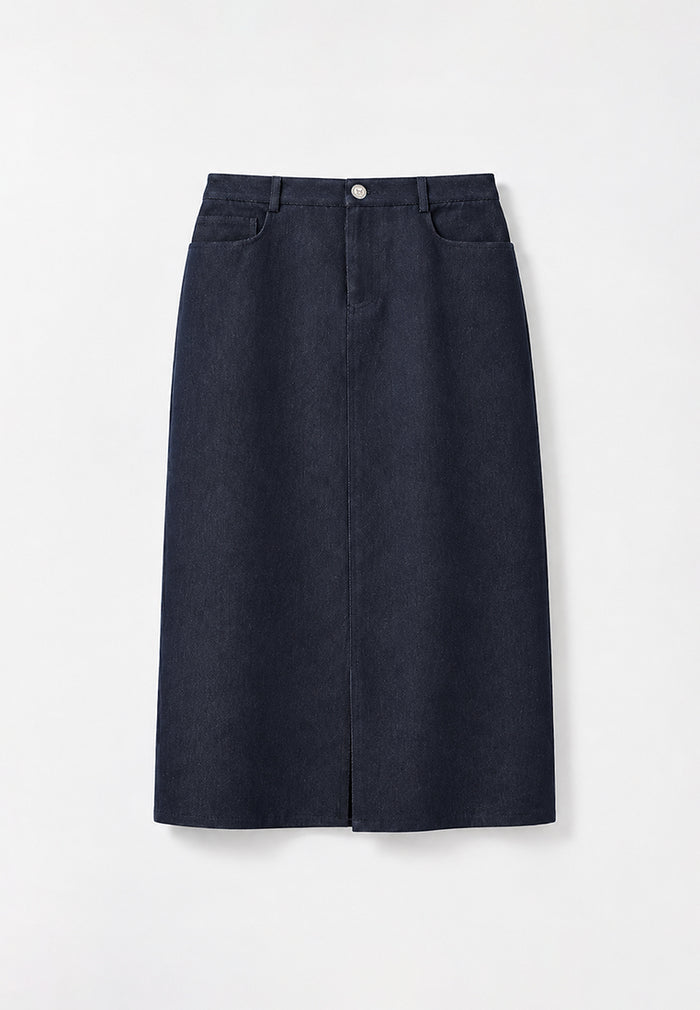 Bleu Héritage Denim Midi Skirt