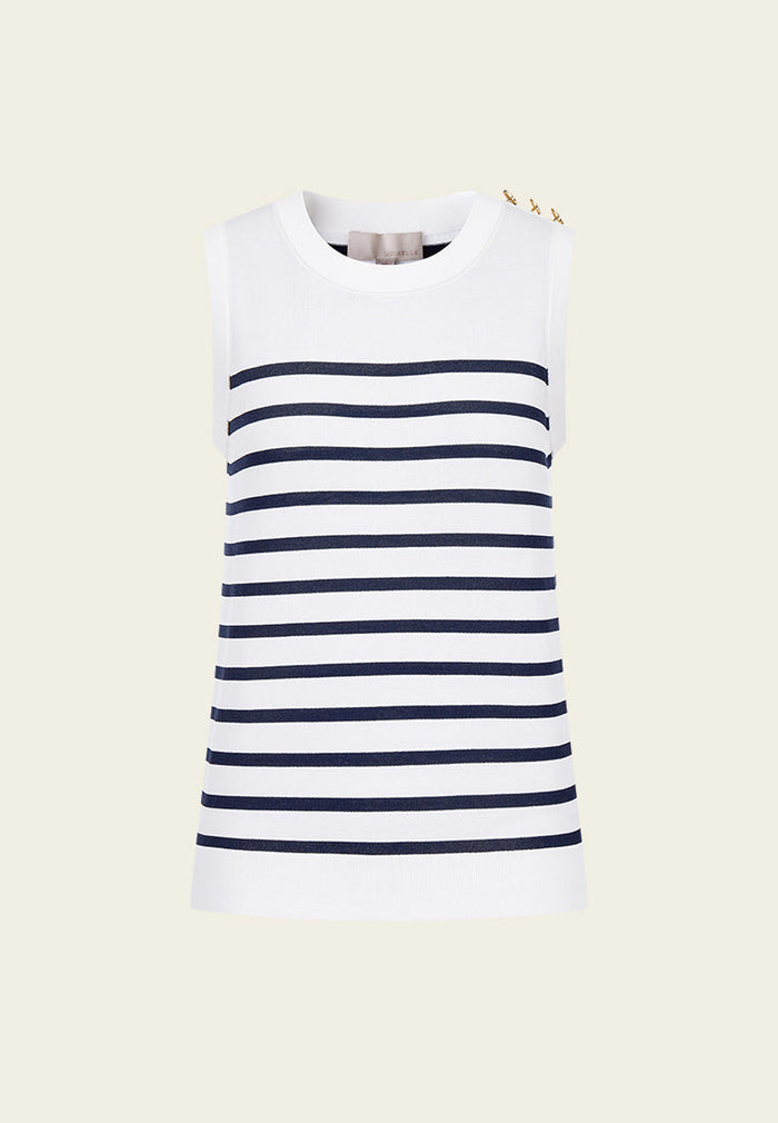Stripped Shoulder-button Sleeveless Top