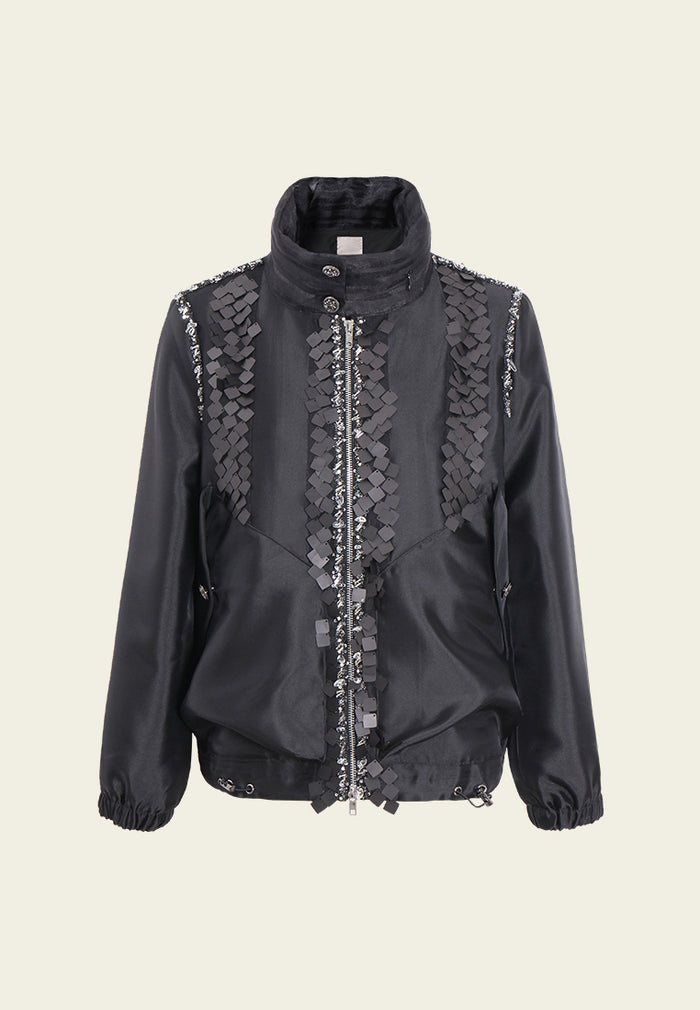 Sequin Panel Zip-Up Jacket