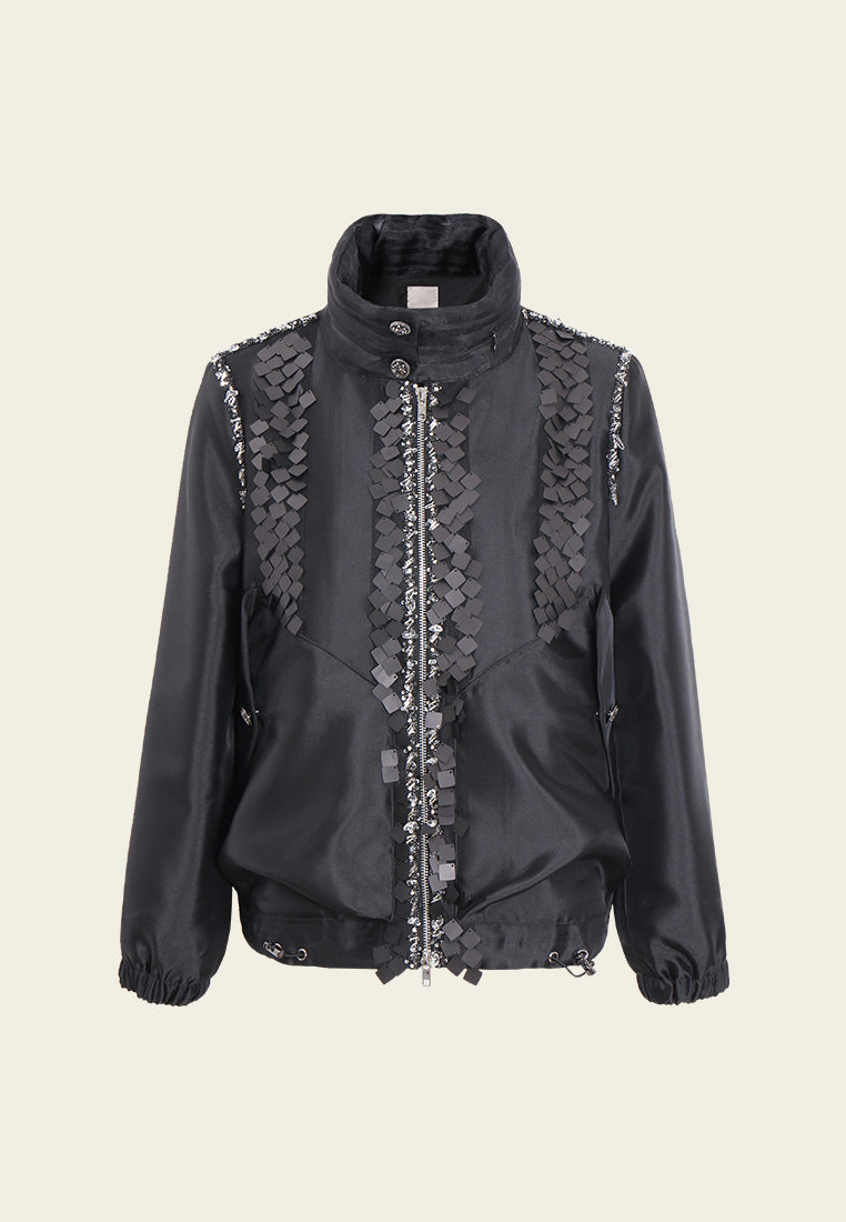 Sequin Panel Zip-Up Jacket