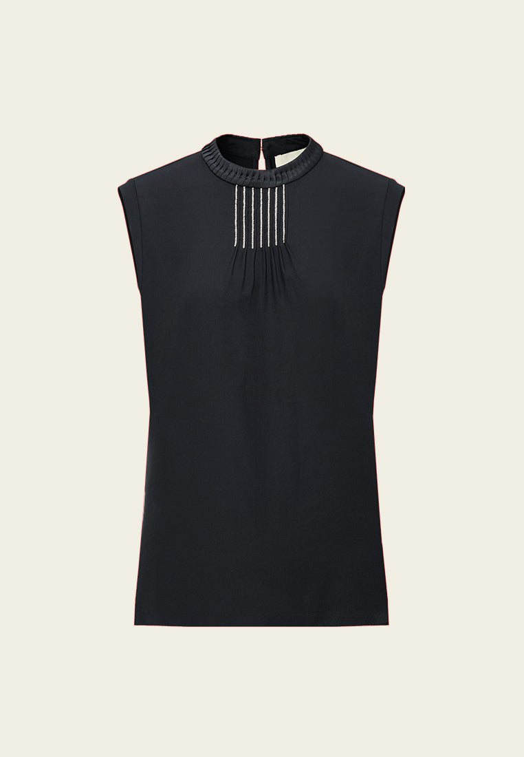Pleated-detail Crystal-trim Sleeveless Top