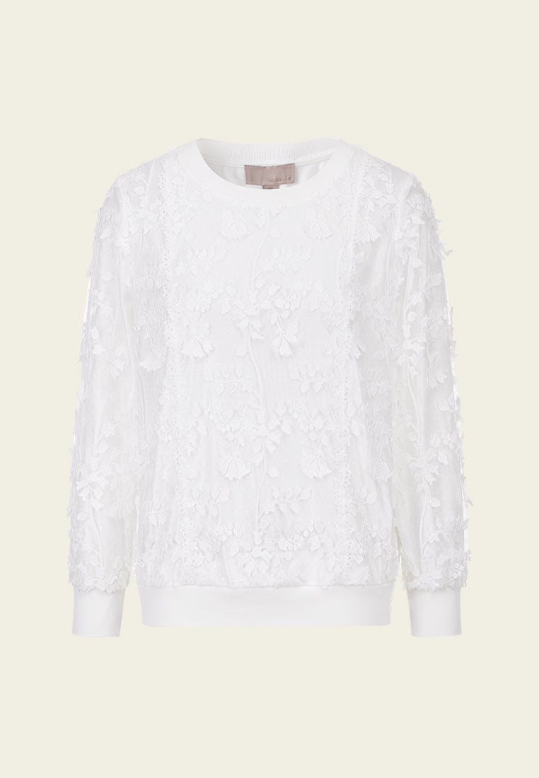 Lace 3D Flower Ribbed-hem Shirt