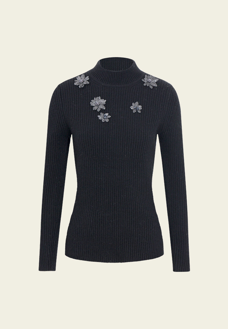 Broderie Fleurie Ribbed Knit Top