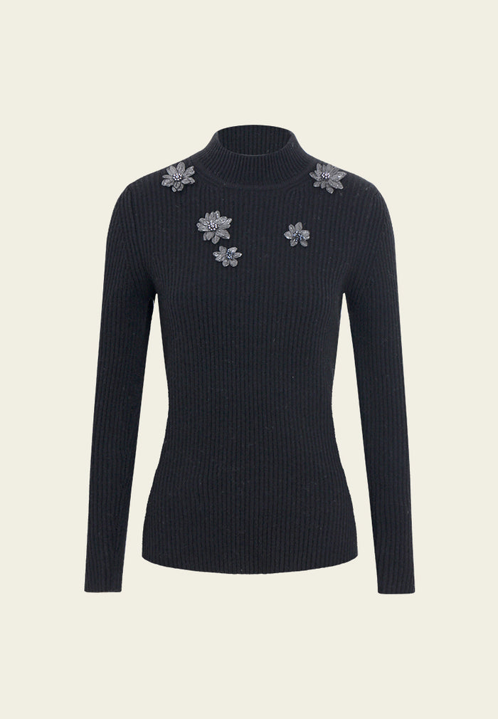 Broderie Fleurie Ribbed Knit Top