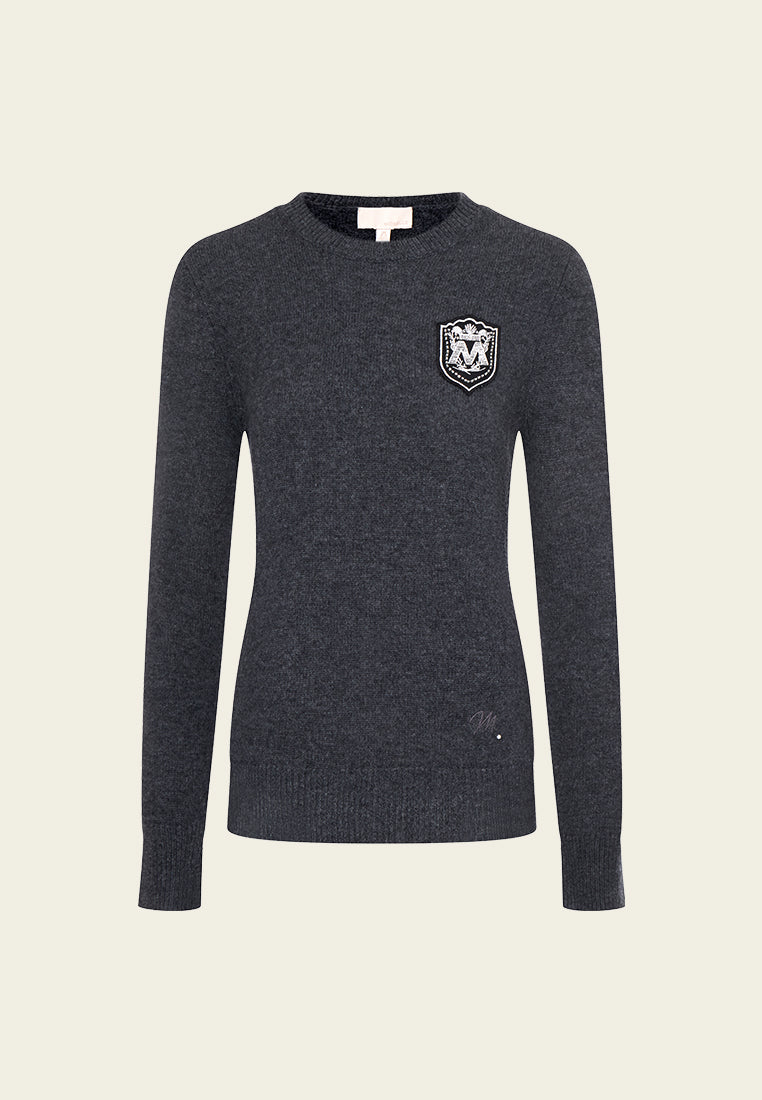 Crew-neck Logo-patch Embroidered Jumper