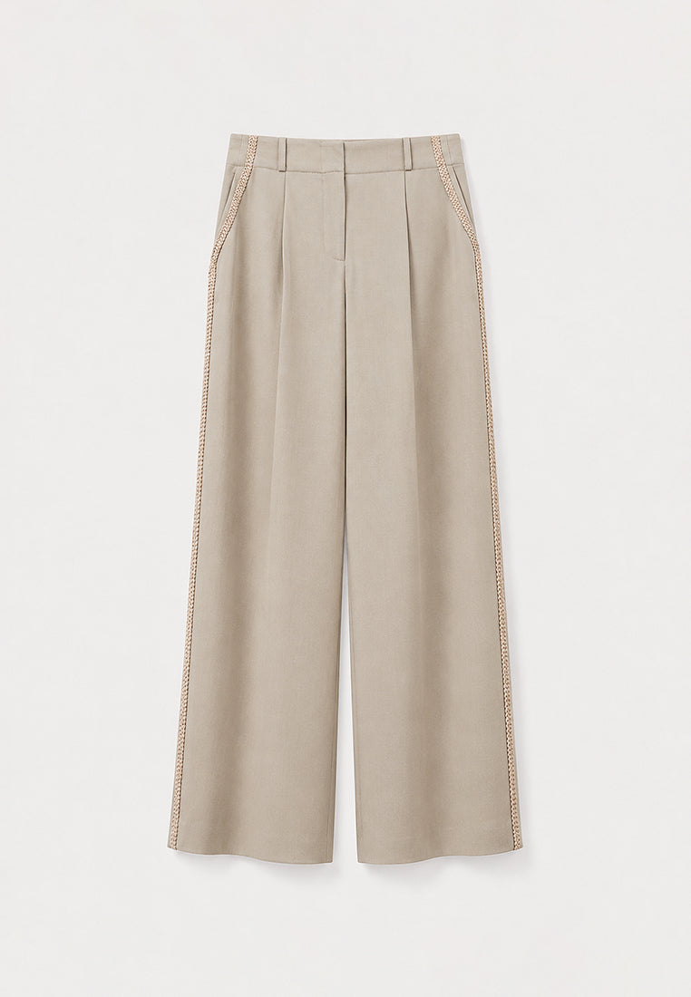 Champagne Galon Wide-Leg Trousers