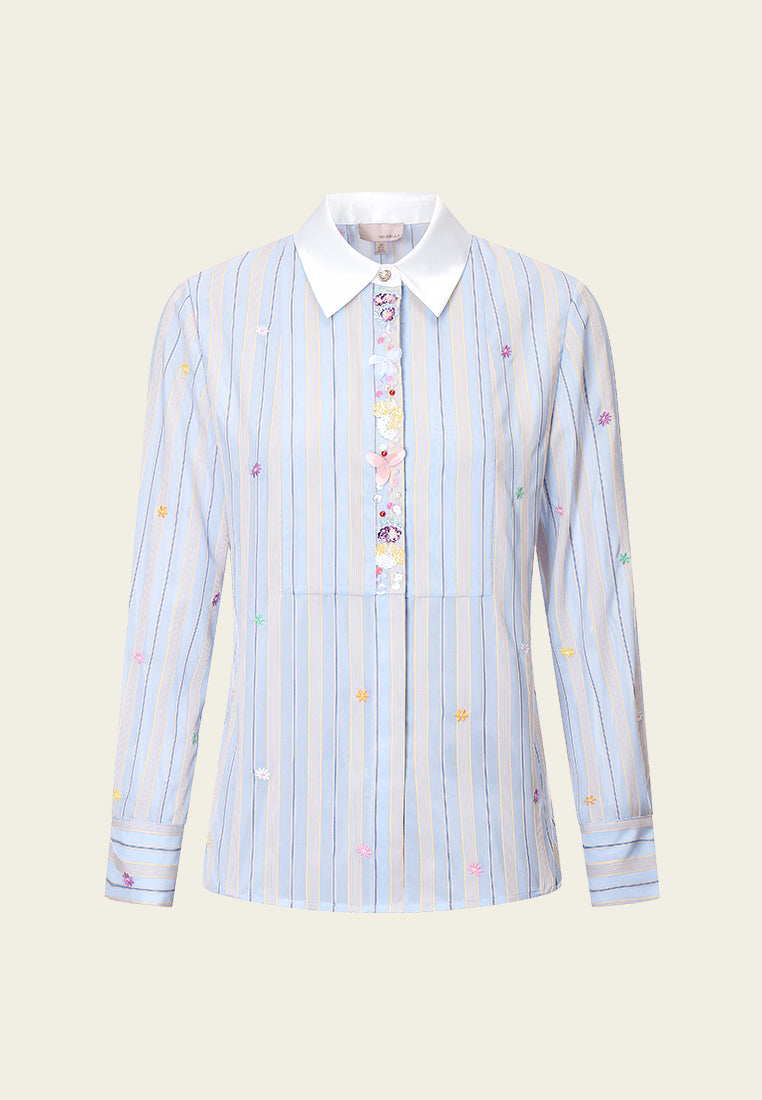 Light Blue Embroidered Striped Shirt