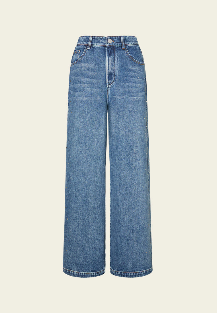 Sequin-detail Wide-leg Washed Jeans