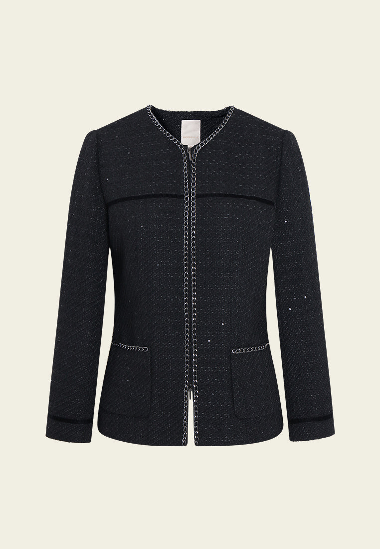 Gilded Edge Textured Zip Tweed Jacket