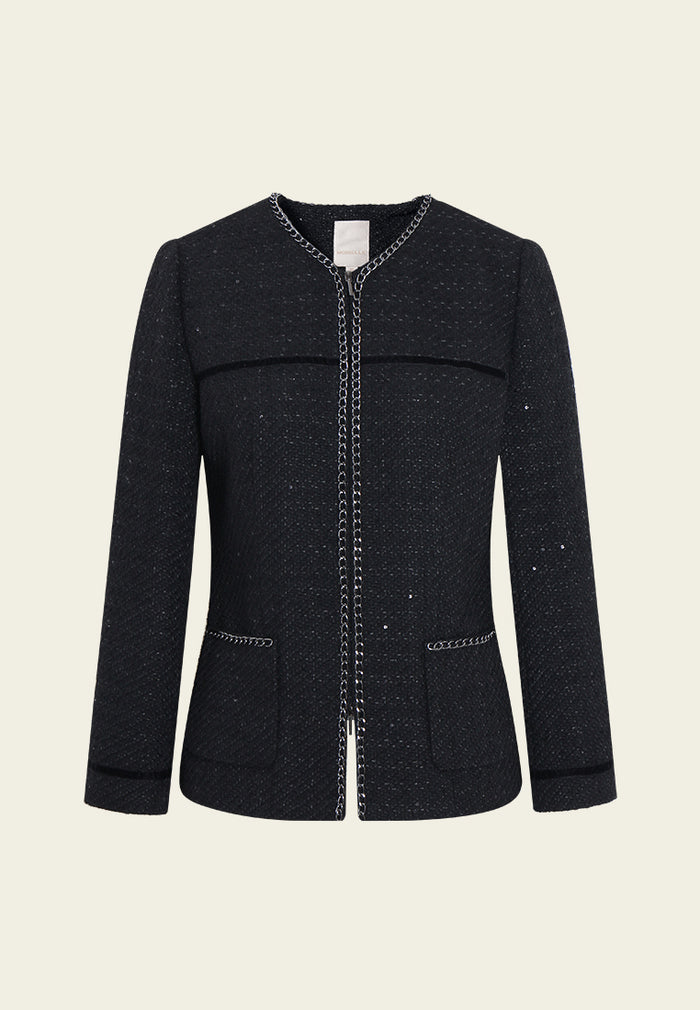 Gilded Edge Textured Zip Tweed Jacket