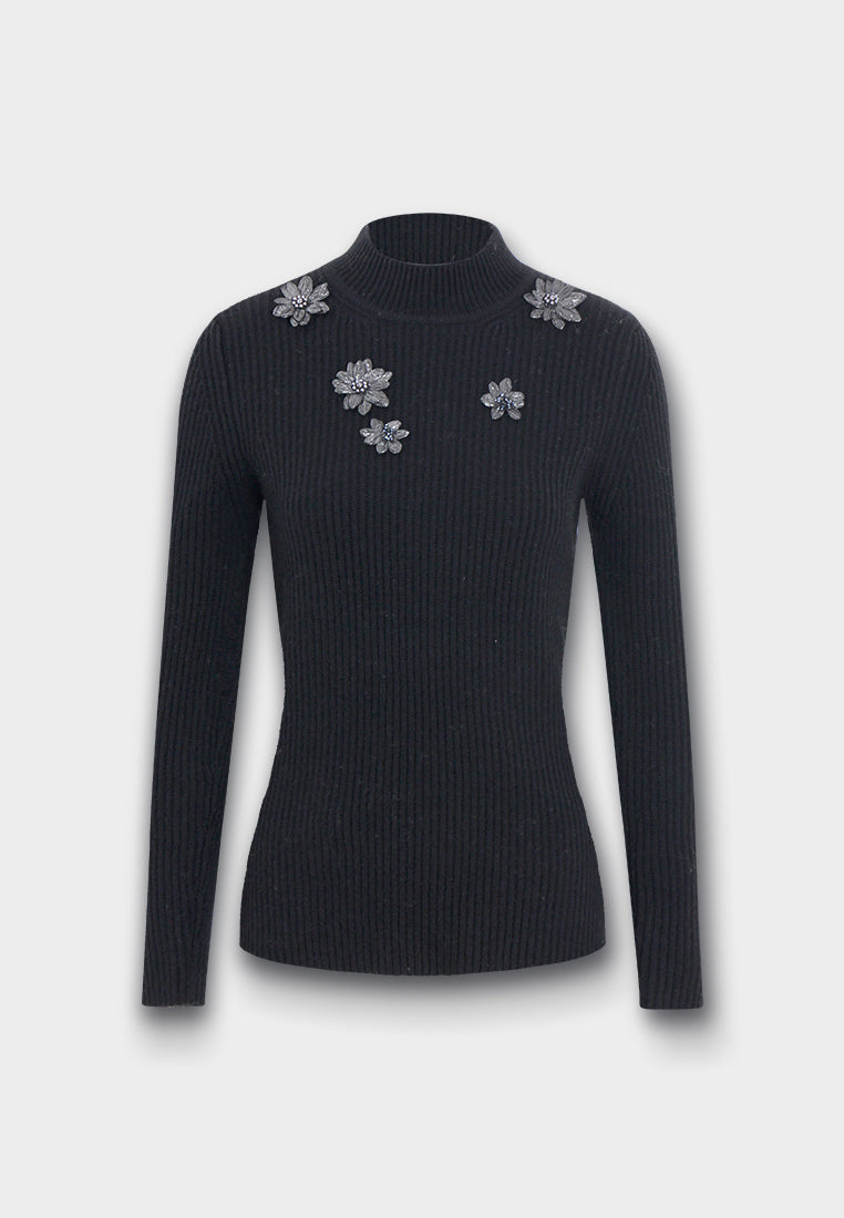 Broderie Fleurie Ribbed Knit Top