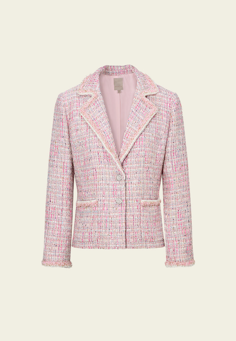 Notched Lapel Mixed Tweed Contrasting-trim Cropped Jacket