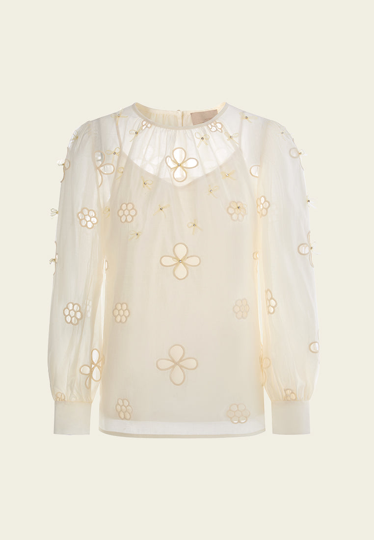 Perforated-detailing Embellished Cotton Blouse