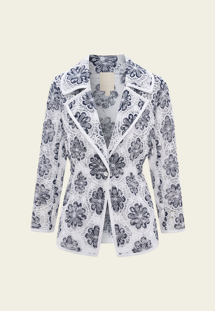 Notched-lapel Mesh Lace Jacket