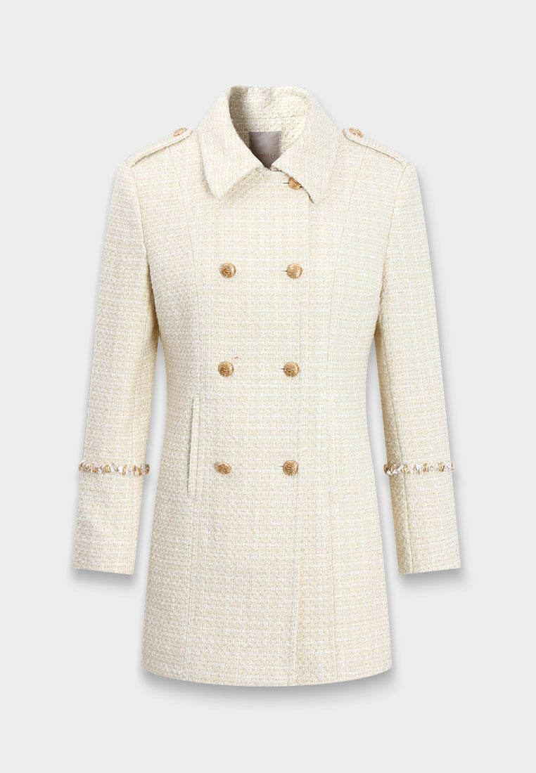 Crème Frange Double-Breasted Coat