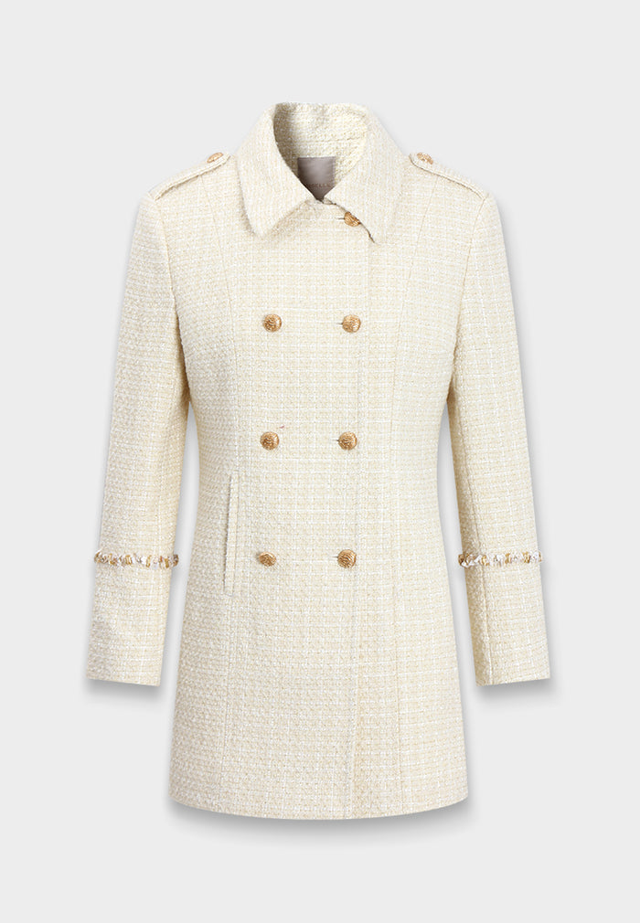 Crème Frange Double-Breasted Coat