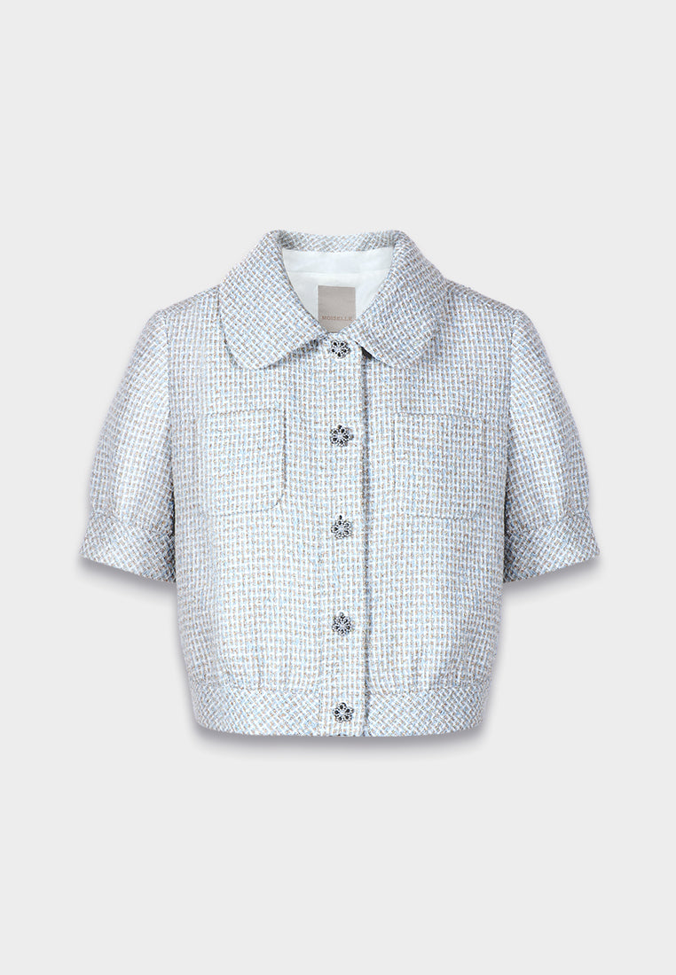 Azure Bloom Textured Tweed Jacket