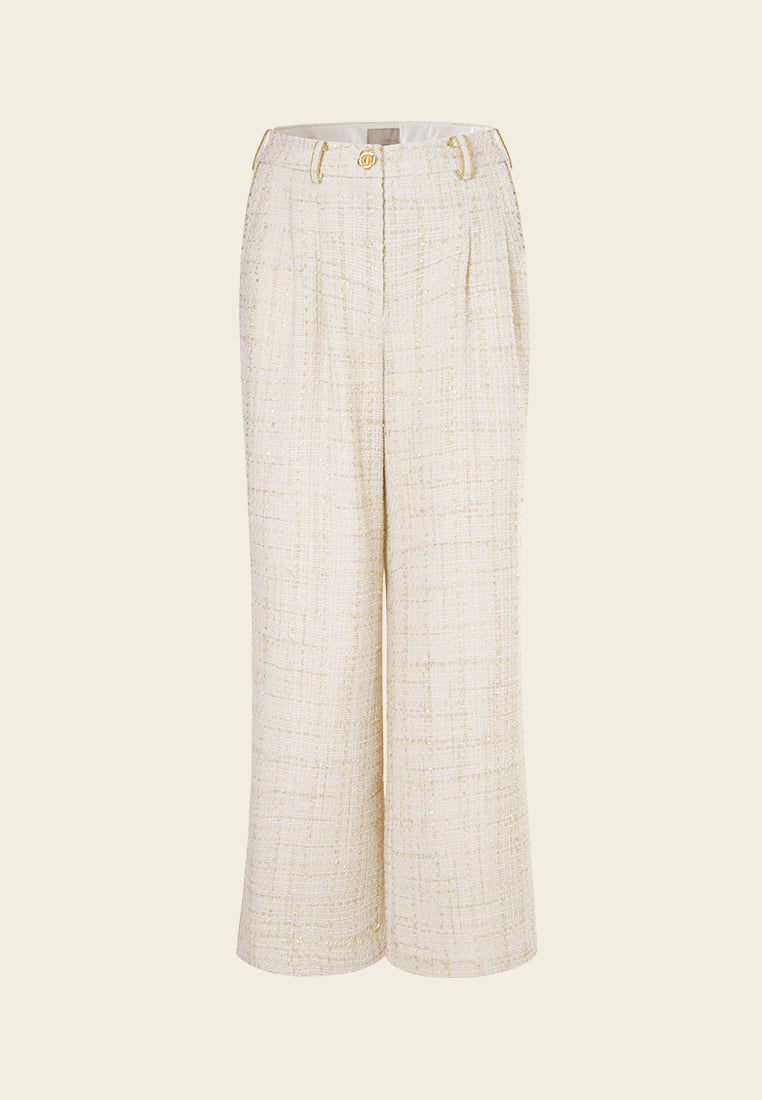 Golden Flower Button Pleat-detail Flared Trousers