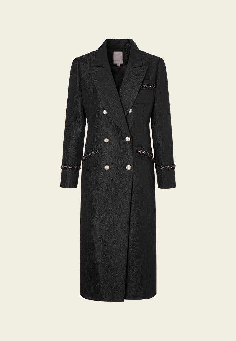 Double-breasted Embossed Pattern Maxi Coat