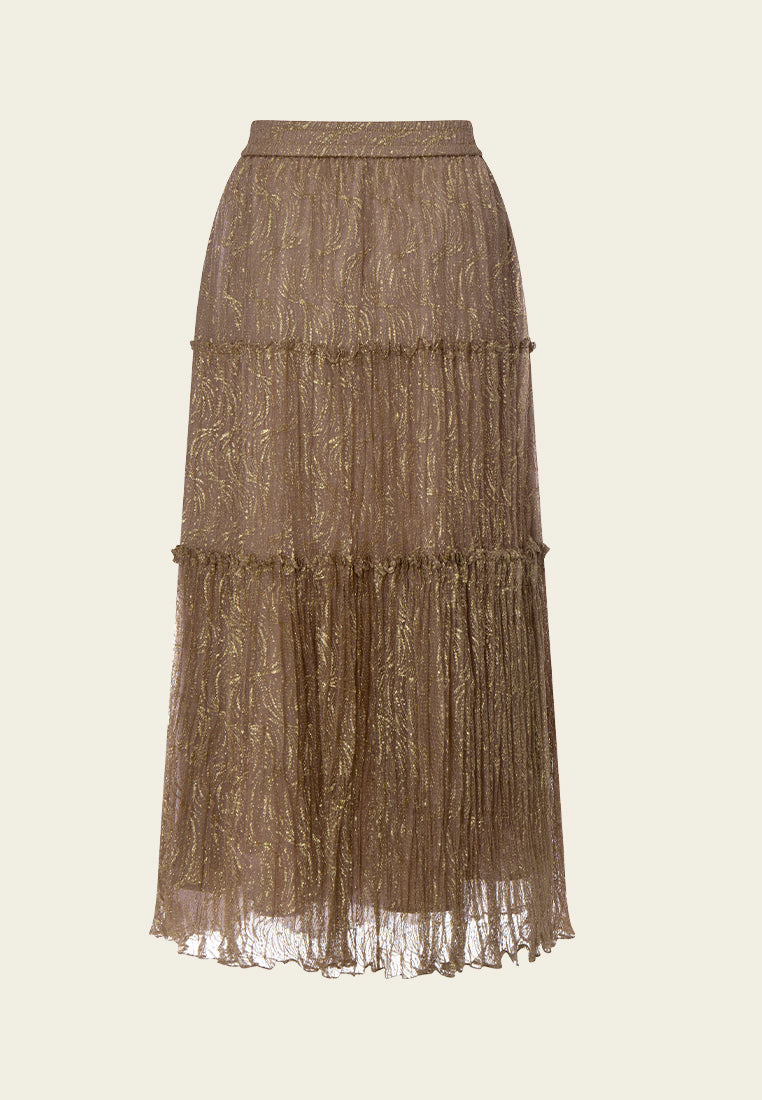 Layered Lurex-detail Pleated Mesh Lace Skirt