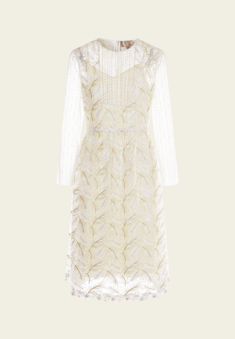 Embroidery-feather Lurex Mesh Dress
