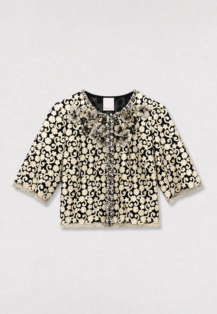 Noir Broderie Doré Arabesque Jacket