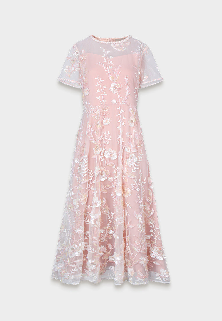 Rosé Enchanté Embroidered Dress