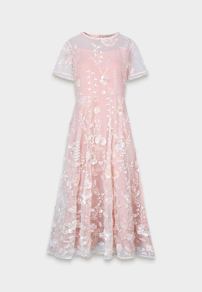 Rosé Enchanté Embroidered Dress