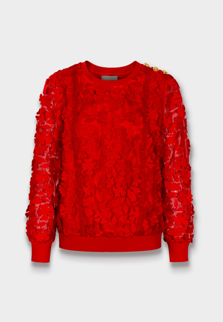 Scarlet Bloom Embellished Top