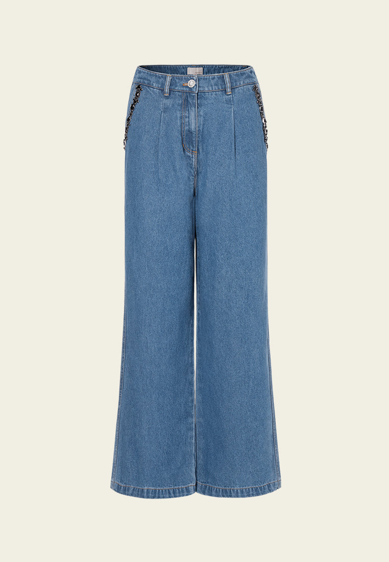 High-waisted Embellished Flare Wide-leg Jeans