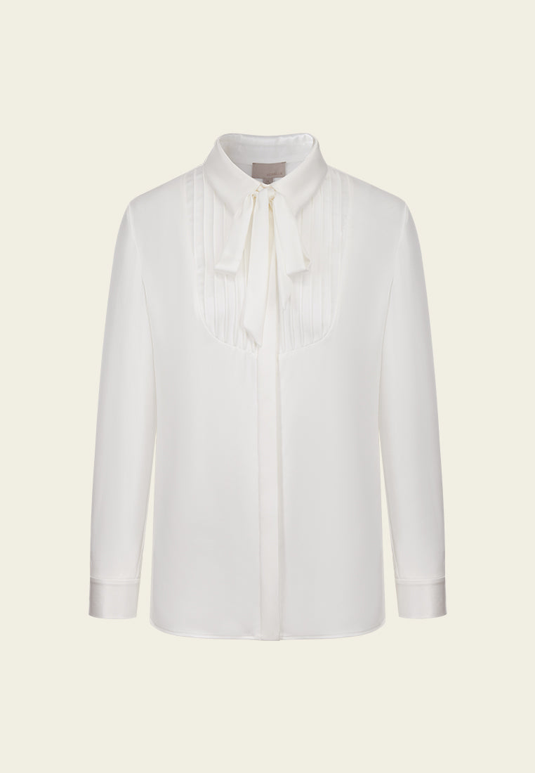 Concealed-fastening Pussy-bow Collar Blouse