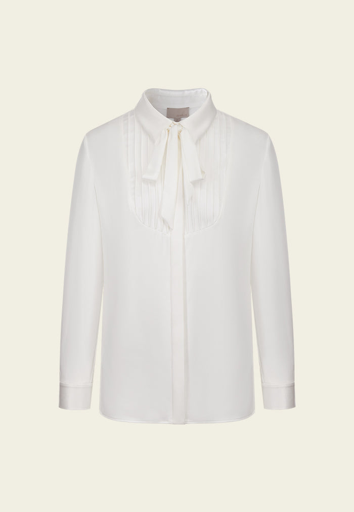 Concealed-fastening Pussy-bow Collar Blouse
