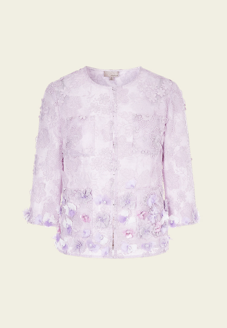 Lilac Mid Sleeves Lace Jacket