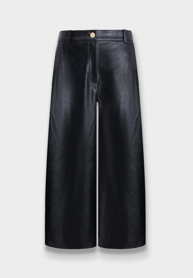 Pantalon Tailleur Large Noir en Cuir