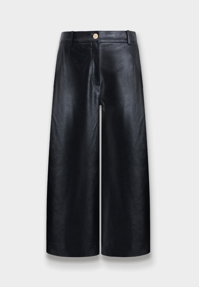 Pantalon Tailleur Large Noir en Cuir