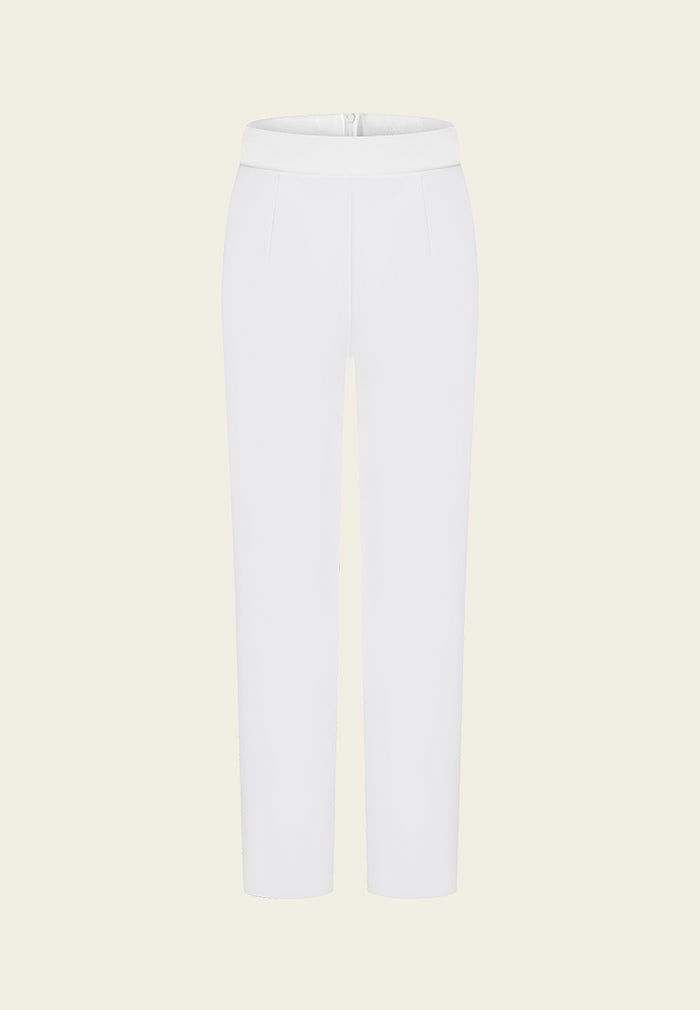 White Elastic Waist Straight-leg Pants