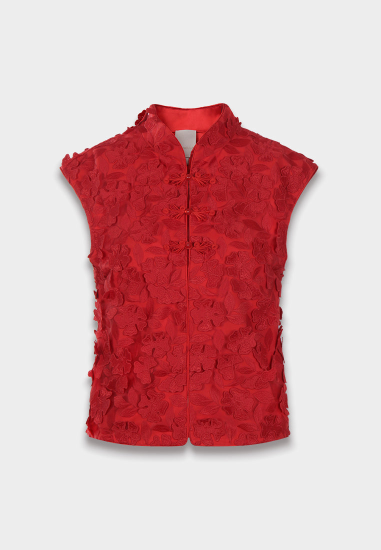 Scarlet Bloom Appliqué Vest