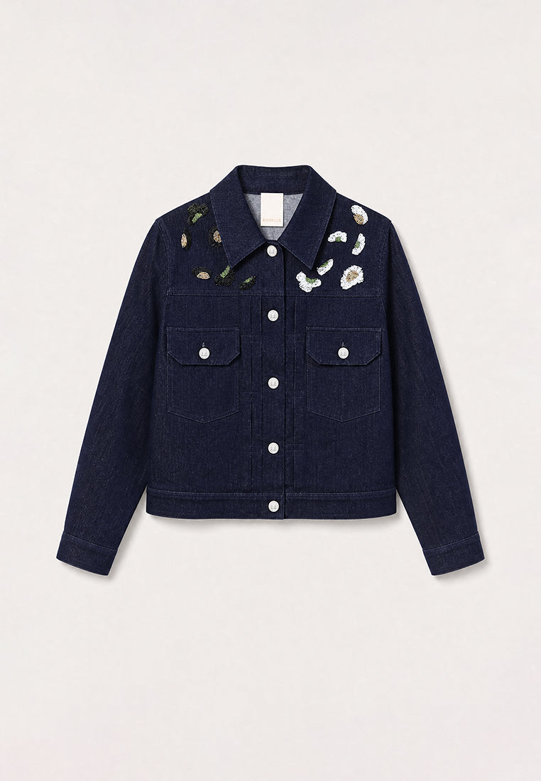 Bleu Denim Brodé Cristal Jacket