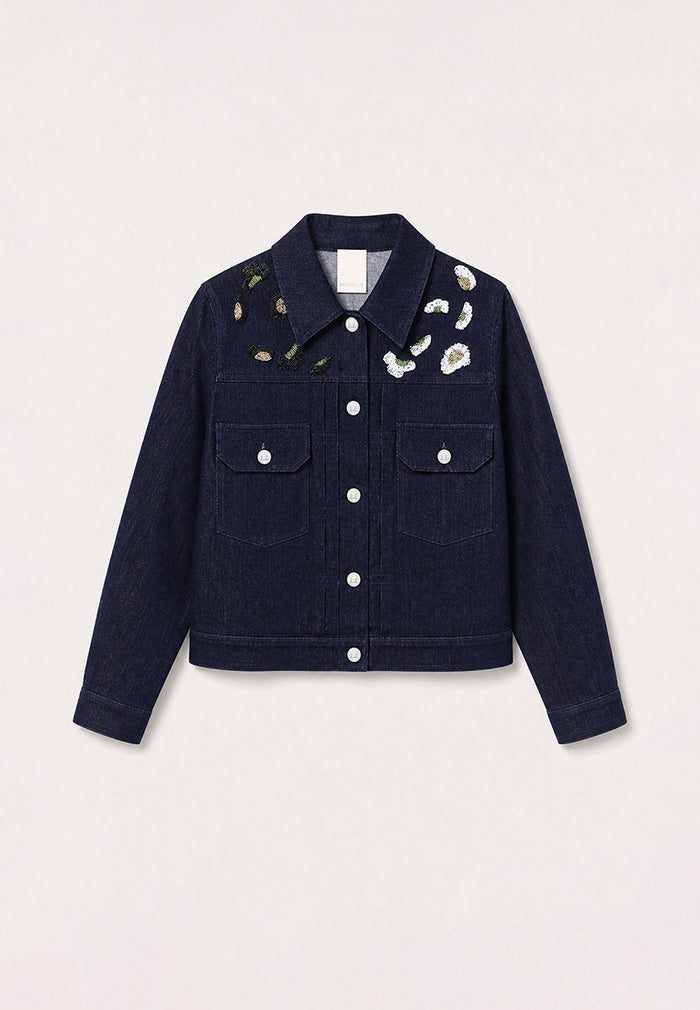 Bleu Denim Brodé Cristal Jacket