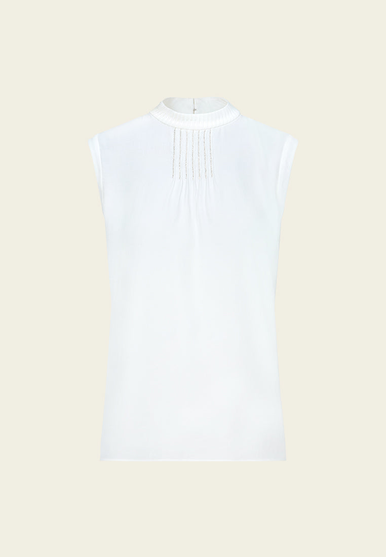 Pleated-detail Crystal-trim Sleeveless Top