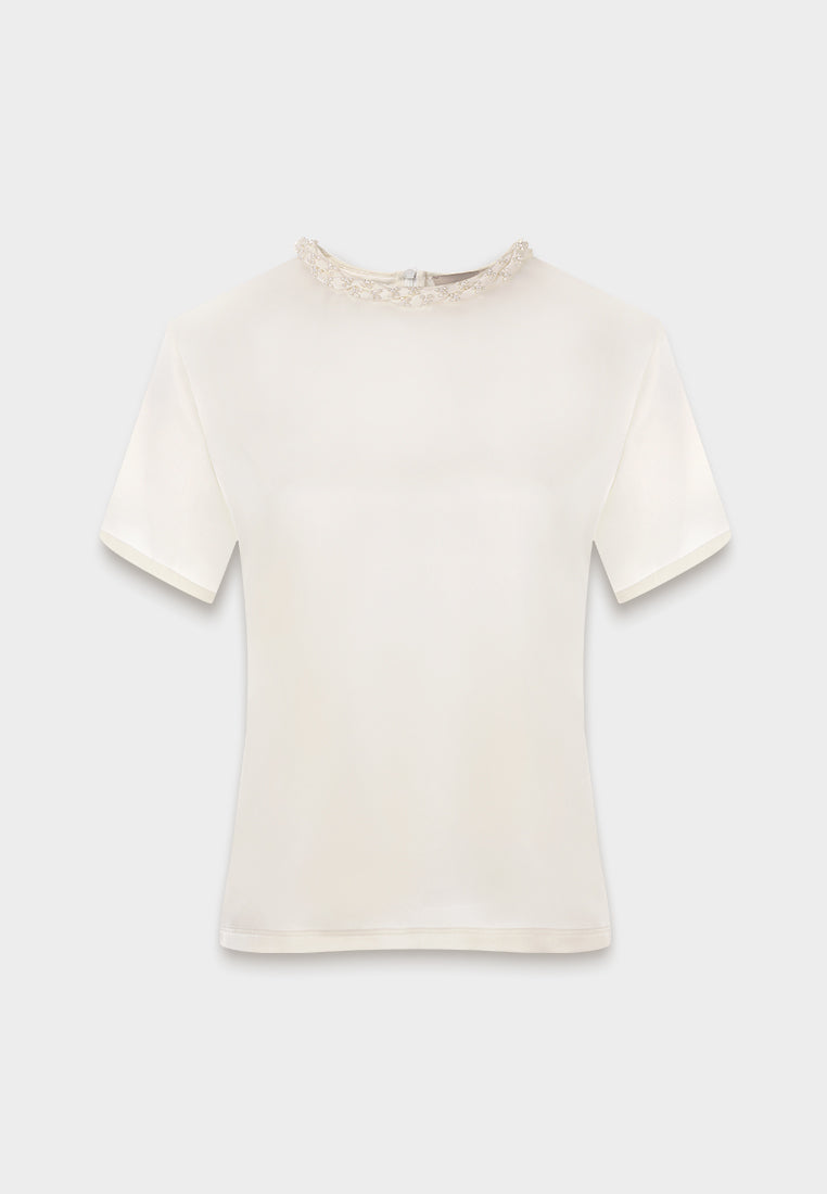 Silk Crepe Satin Embellished Blouse