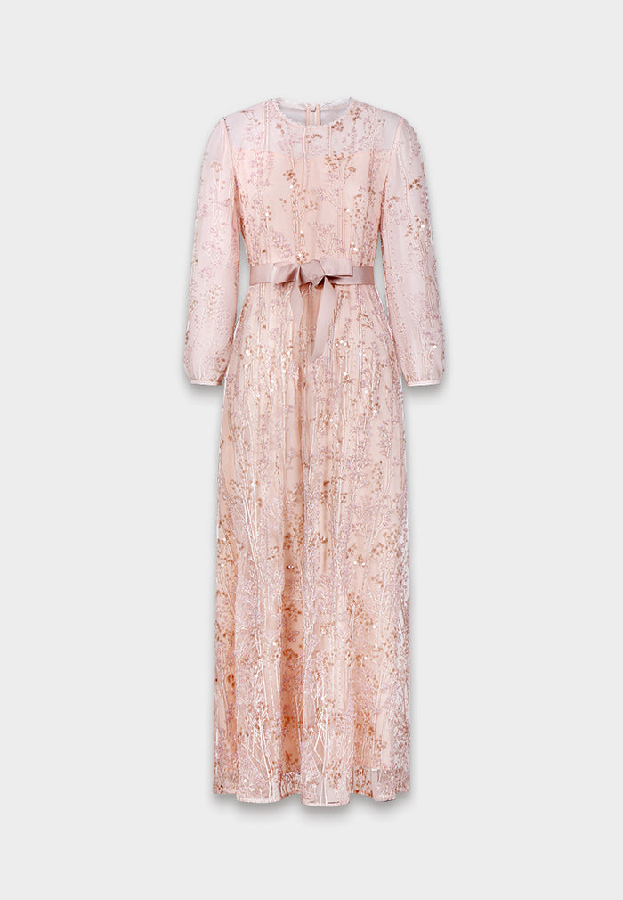 Blush Elegance Embroidered Long Dress