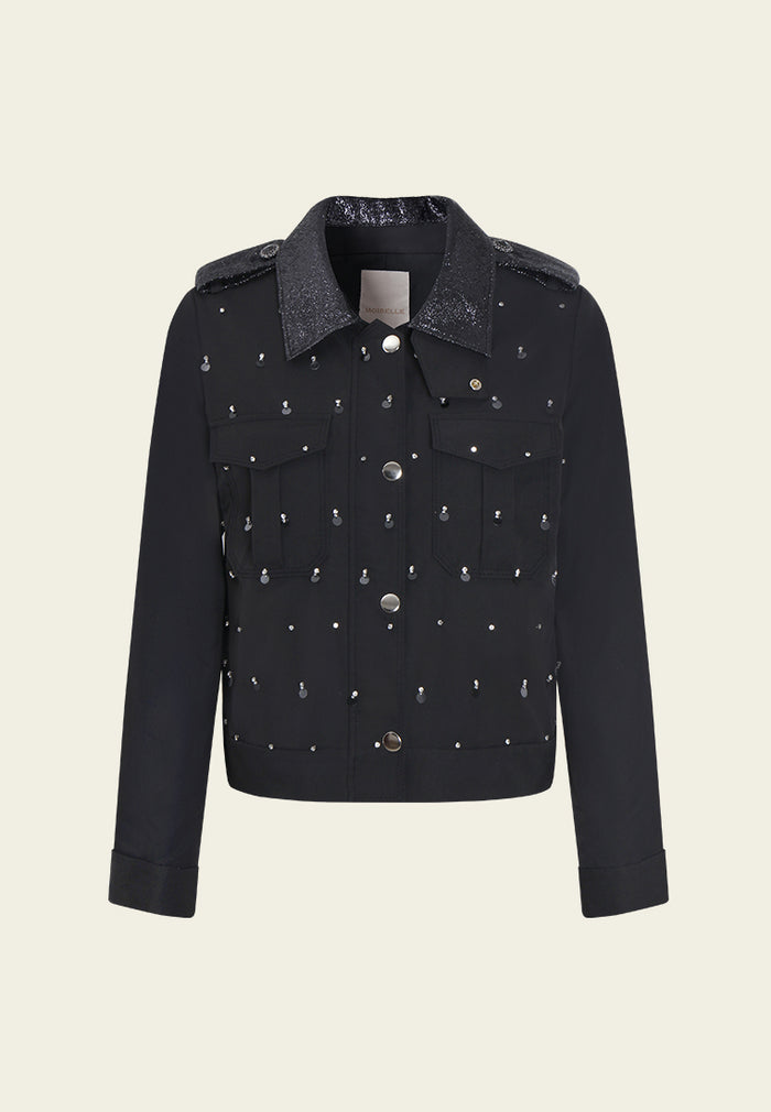 Jeweled Noir Buttoned Jacket