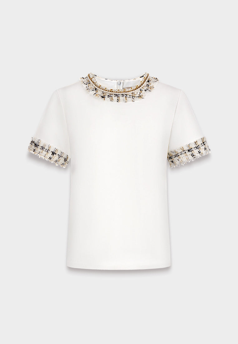 Tweed Fringe Embellished Tee