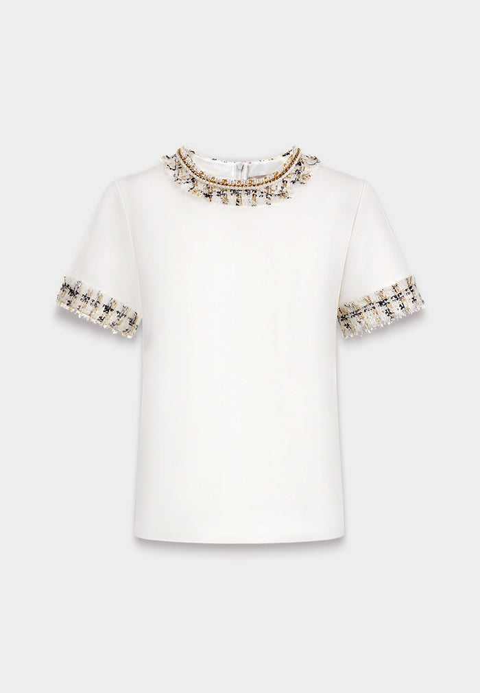 Tweed Fringe Embellished Tee