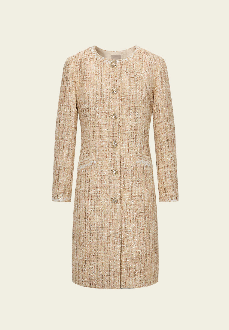 Sequin-detail Lurex Mixed Tweed Coat