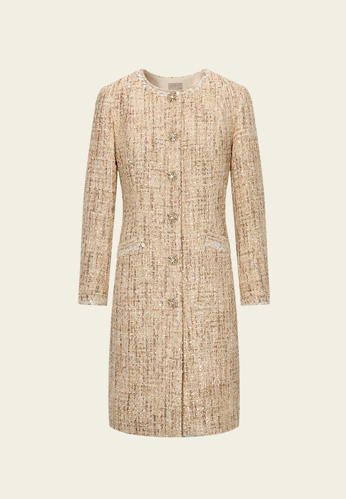 Sequin-detail Lurex Mixed Tweed Coat